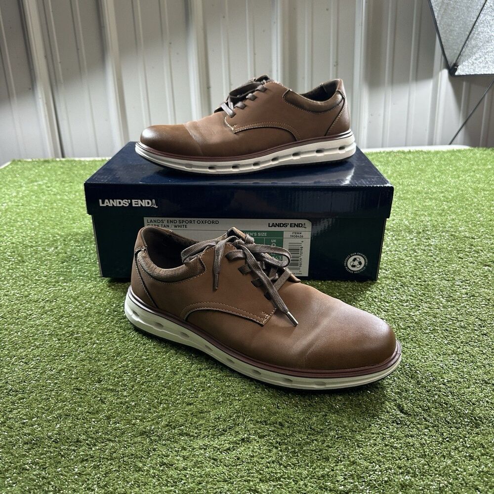 Lands' End Sport Oxford Men's Size 9.5 Dark Tan White Casual Shoes